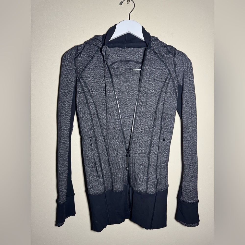 Lululemon Daily Practice Jacket Herringbone Heathered Black Sz2